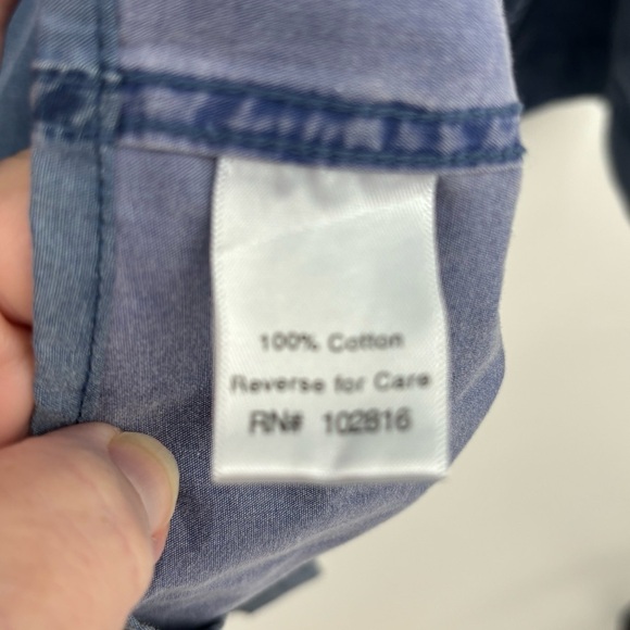 Garnet Hill chambray collared V Neck popover top / tunic  100% Cotton Large - Picture 3 of 8